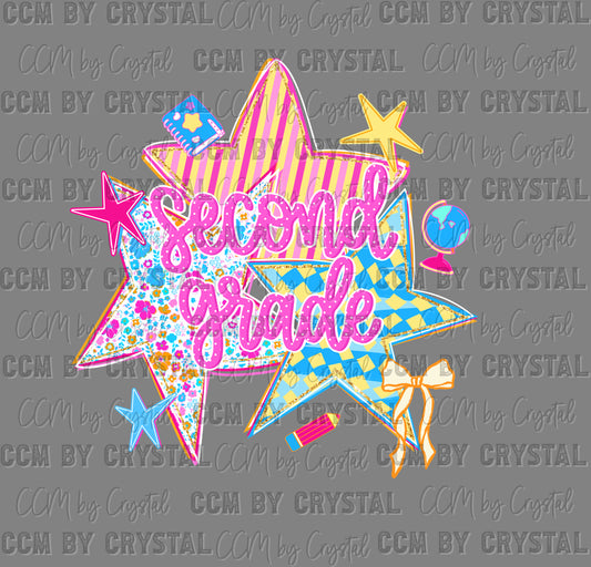 2nd Second Girly Stars Back to School Ready to Press DTF Transfers Sublimation Transfers