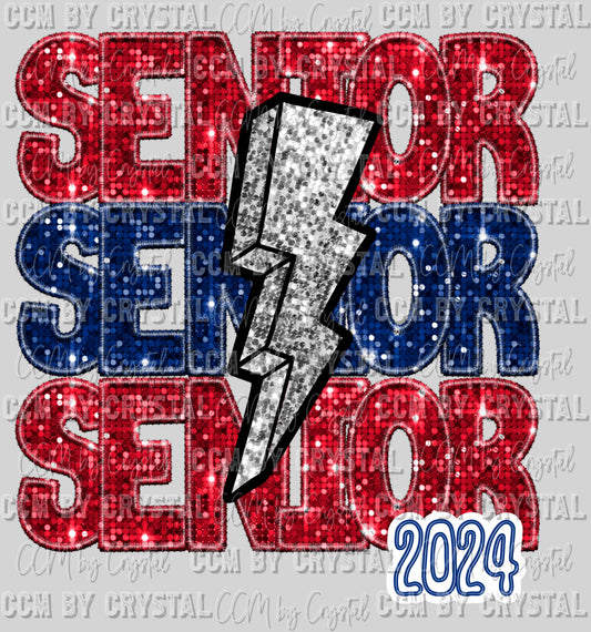 Senior 2024 Faux Sequins Faux Embroidery Ready To Press Transfer