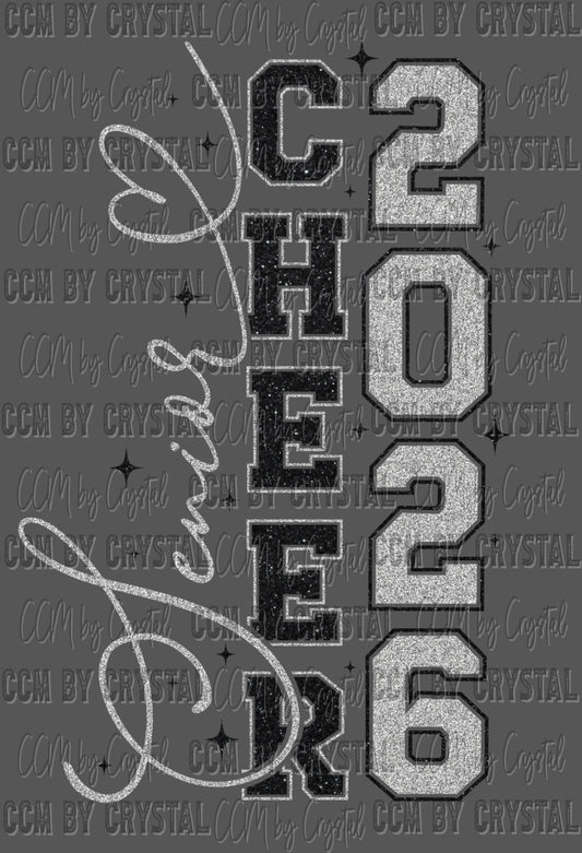 Senior Cheer Mom 2026 Silver Black Ready to Press Transfer Instant Peel DTF Transfer Sublimation Transfer