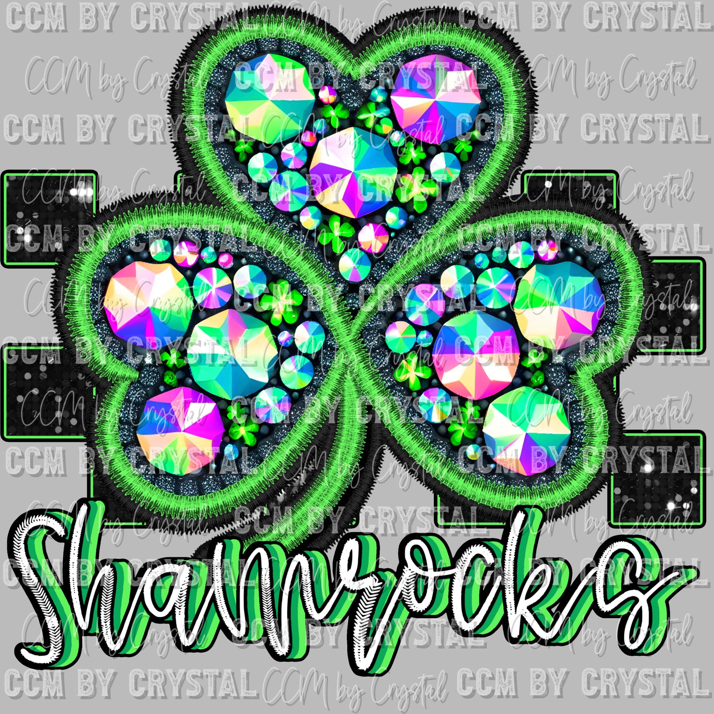 Shamrocks Mascot Faux Rhinestone Effect Ready to Press Transfer DTF Transfer Sublimation Transfer