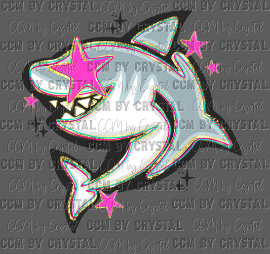 Shark Mascot Faux Glitter Ready to Press DTF Transfers Sublimation Transfers