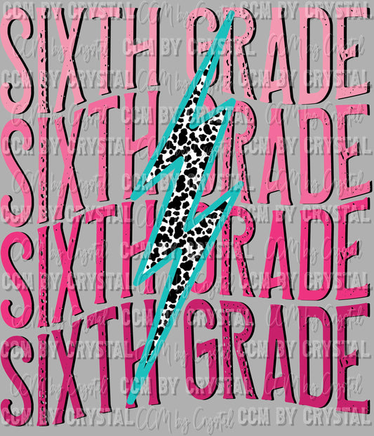 Sixth Grade Lightning Bolt Ready to Press Transfer