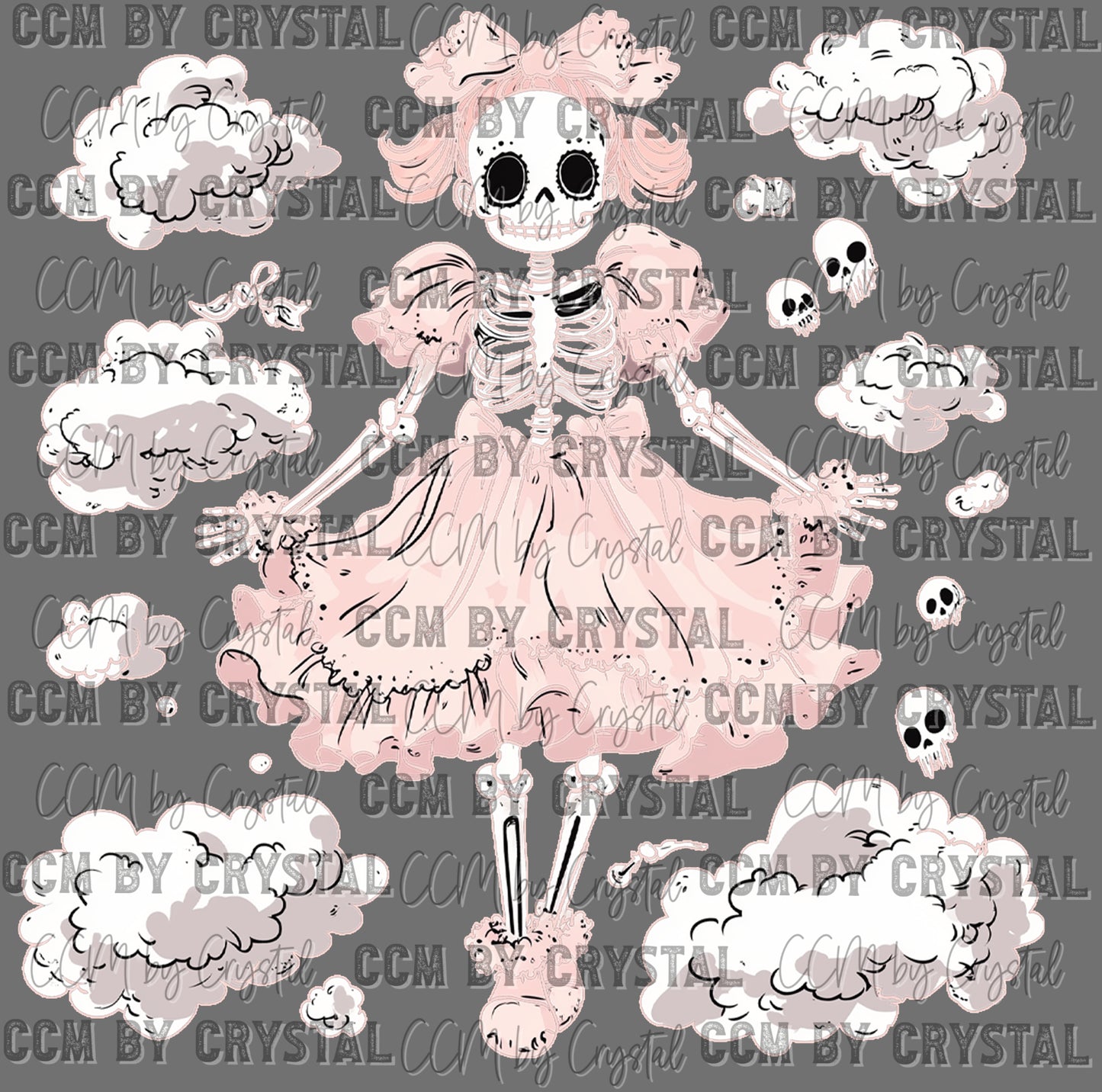 Skeleton In A Dress Clouds Ready to Press Transfer DTF Transfer