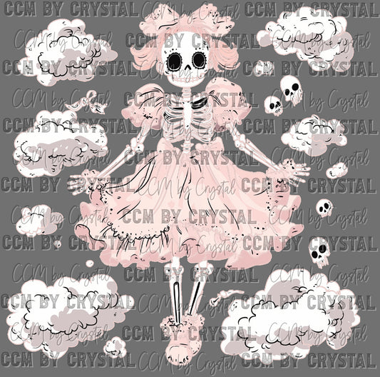 Skeleton In A Dress Clouds Ready to Press Transfer DTF Transfer