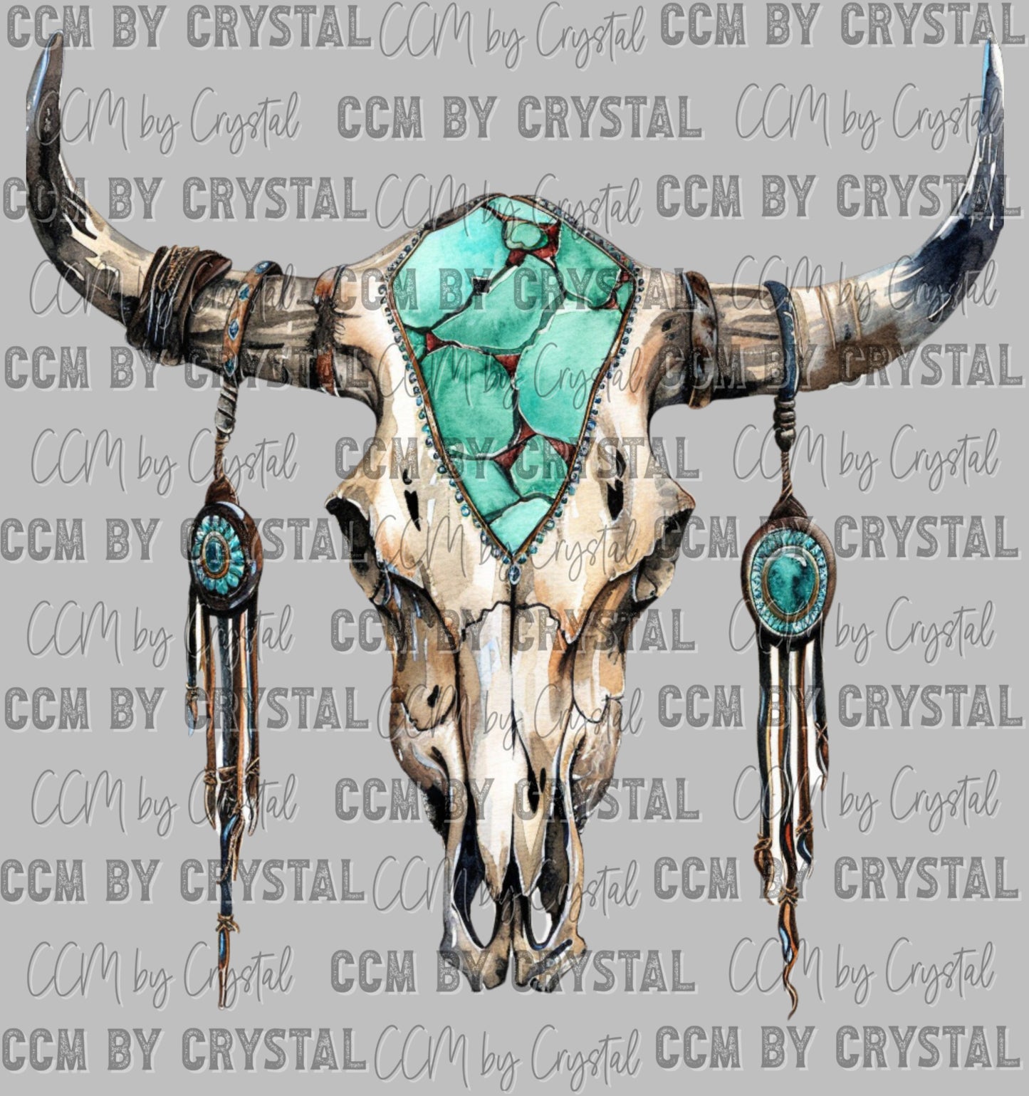 Cow Skull Turquoise Western Ready to Press Transfer DTF Transfer Sublimation Transfer