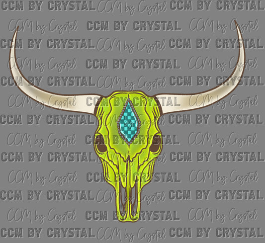 Western Cow Skull Green Ready to Press DTF Transfers Sublimation Transfers