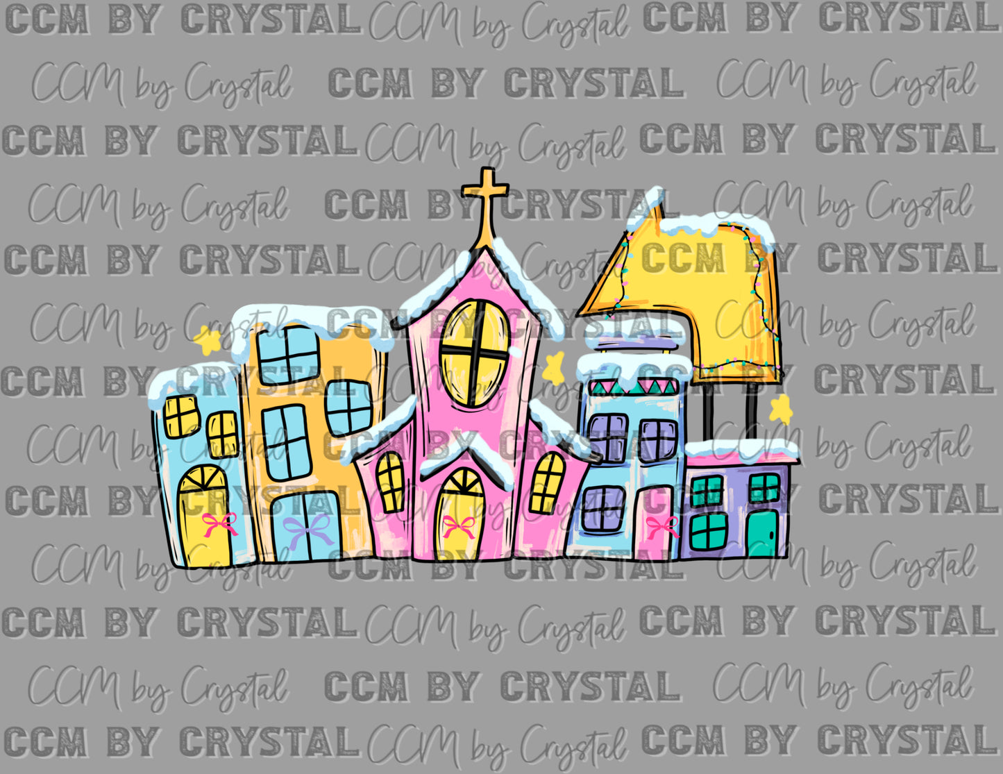Small Town Christmas Winter Snow Stars Christianity Cross Ready to Press Transfer DTF Transfer Sublimation Transfer