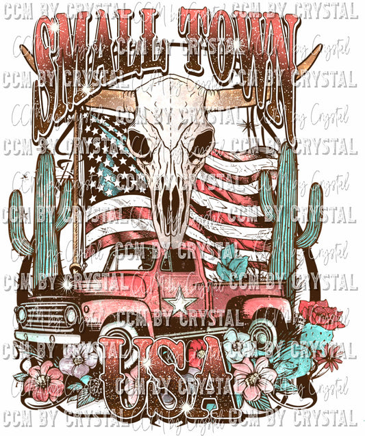 Small Town USA Fourth of July Patriotic Western Ready to Press Transfer