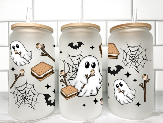 Halloween Ghost Smores UV Transfer 16oz Libby Glass Can Wrap Ready to Apply