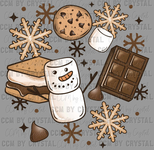 Smores Snowman Winter Ready to Press Instant Peel DTF Transfers Sublimation Transfers