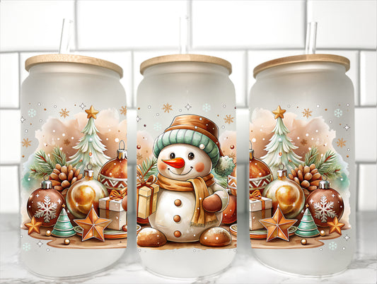 Christmas Snowman UV Transfer 16oz Libby Glass Can Wrap Ready to Apply