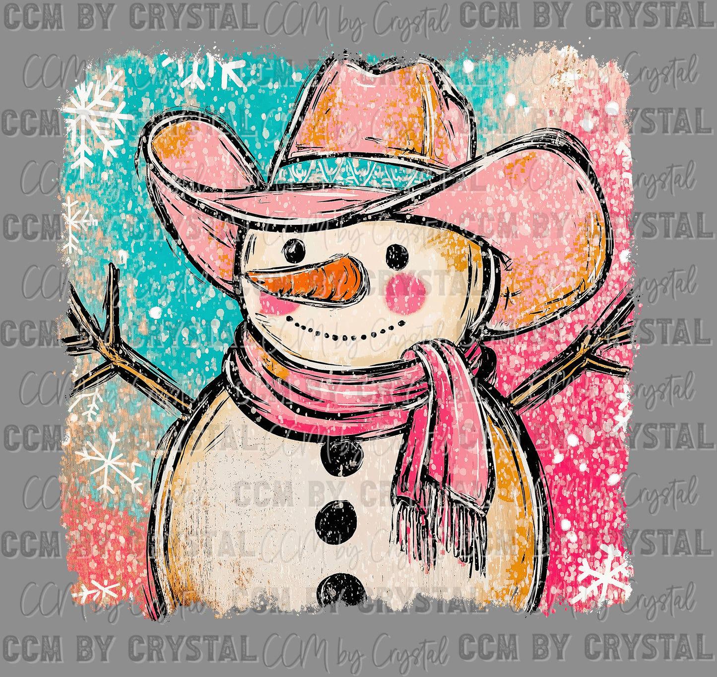 Western Snowman Christmas Ready to Press Transfer DTF Transfer Sublimation Transfer