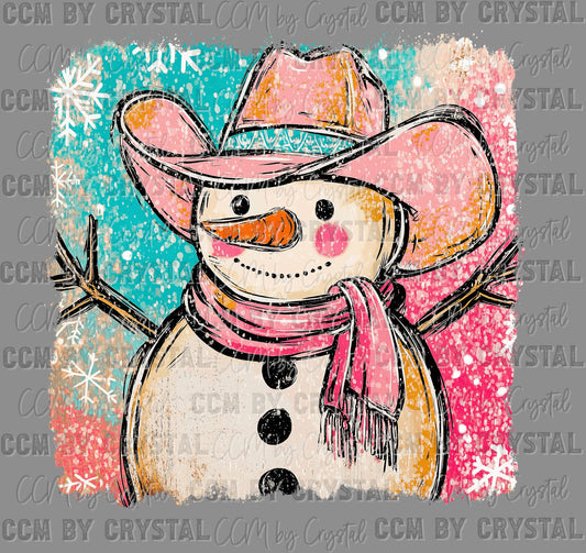 Western Snowman Christmas Ready to Press Transfer DTF Transfer Sublimation Transfer