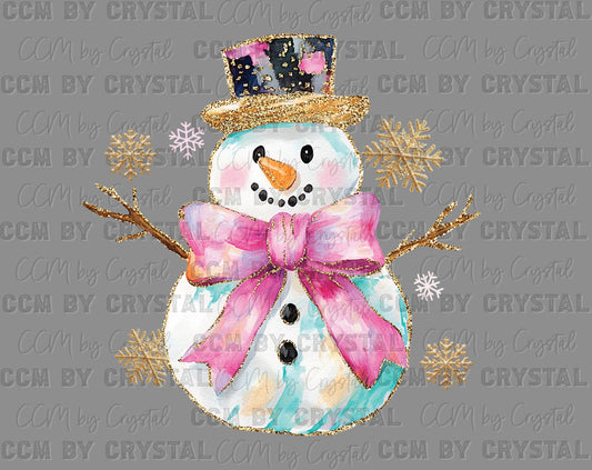 Girly Snowman Faux Glitter Ready to Press Instant Peel DTF Transfers