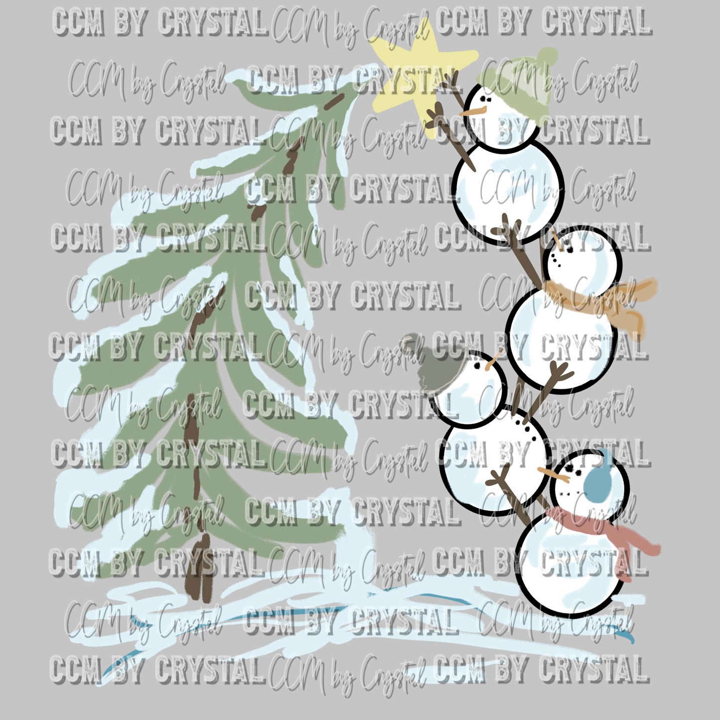 Snowmen Christmas Tree Winter Christmas Ready To Press Transfer DTF Sublimation