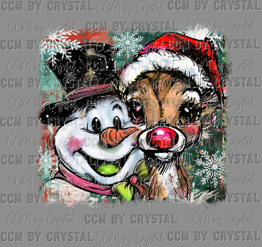 Snowman & Reindeer Christmas Ready to Press Transfer DTF Transfer Sublimation Transfer