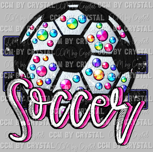 Soccer Faux Rhinestone Effect Ready to Press Transfer DTF Transfer Sublimation Transfer