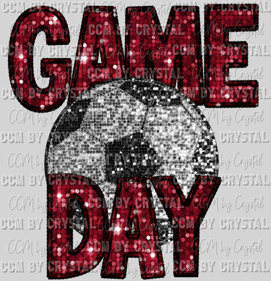 Game Day Soccer Faux Sequins Faux Embroidery Ready To Press Transfer