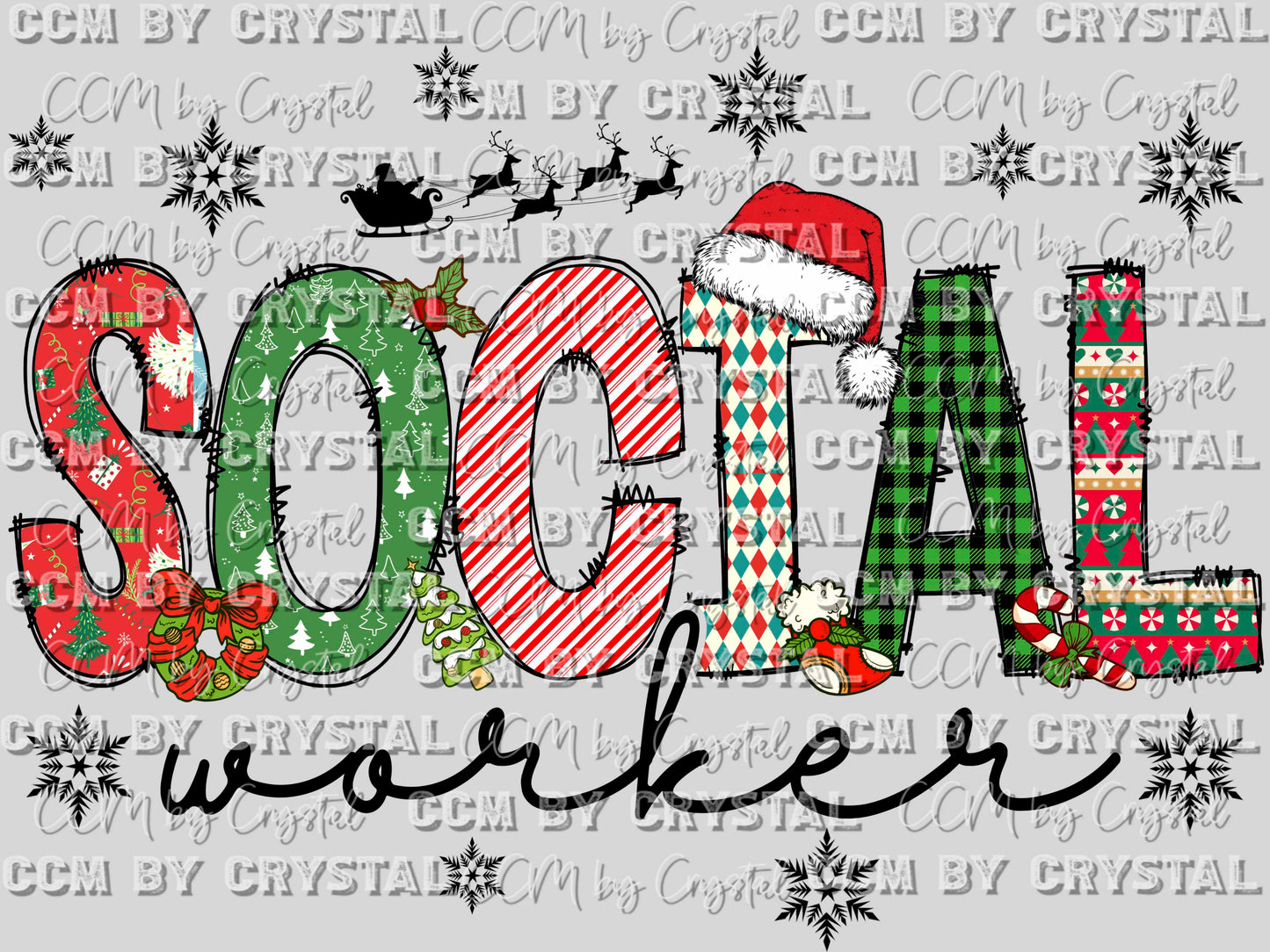 Social Worker Christmas Ready To Press Transfer DTF Sublimation