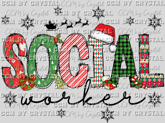 Social Worker Christmas Ready To Press Transfer DTF Sublimation