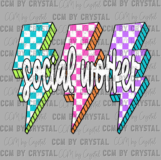 Social Worker Lightning Bolts Ready to Press DTF Transfers Sublimation Transfers