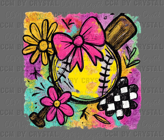 Girly Softball Ready to Press Instant Peel DTF Transfers Sublimation Transfers
