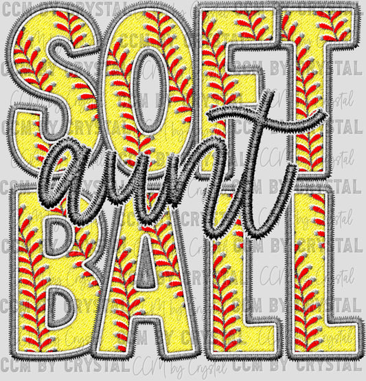 Softball Aunt Faux Embroidery Ready to Press Transfer DTF Transfer Sublimation Transfer