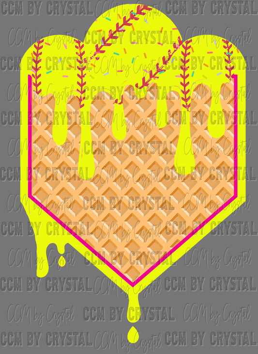 Softball Cone Ice Cream Drip Ready to Press Transfer DTF Transfer Sublimation Transfer