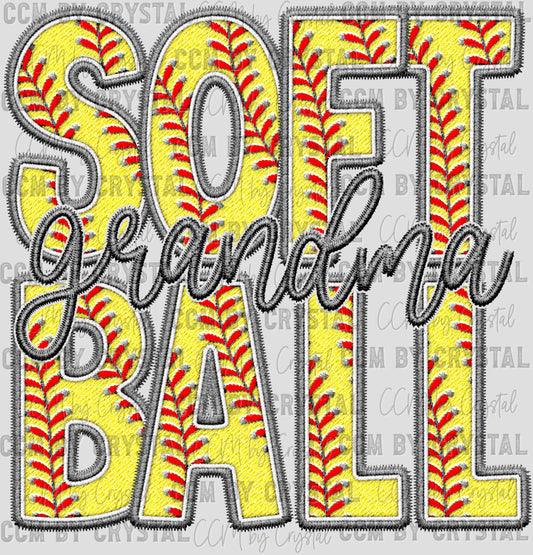 Softball Grandma Faux Embroidery Ready to Press Transfer DTF Transfer Sublimation Transfer