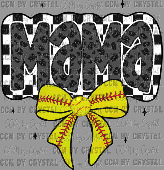 Softball Mama Checkered Ready to Press Transfer DTF Transfer Sublimation Transfer