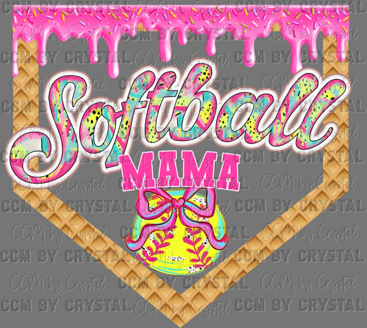Softball Mama Ice Cream Drip Ready to Press Transfer DTF Transfer Sublimation Transfer