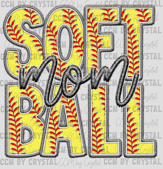Softball Mom Faux Embroidery Ready to Press Transfer DTF Transfer Sublimation Transfer