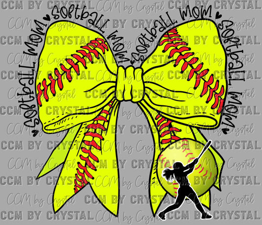 Softball Mom Bow Ready to Press Transfer DTF Transfer Sublimation Transfer
