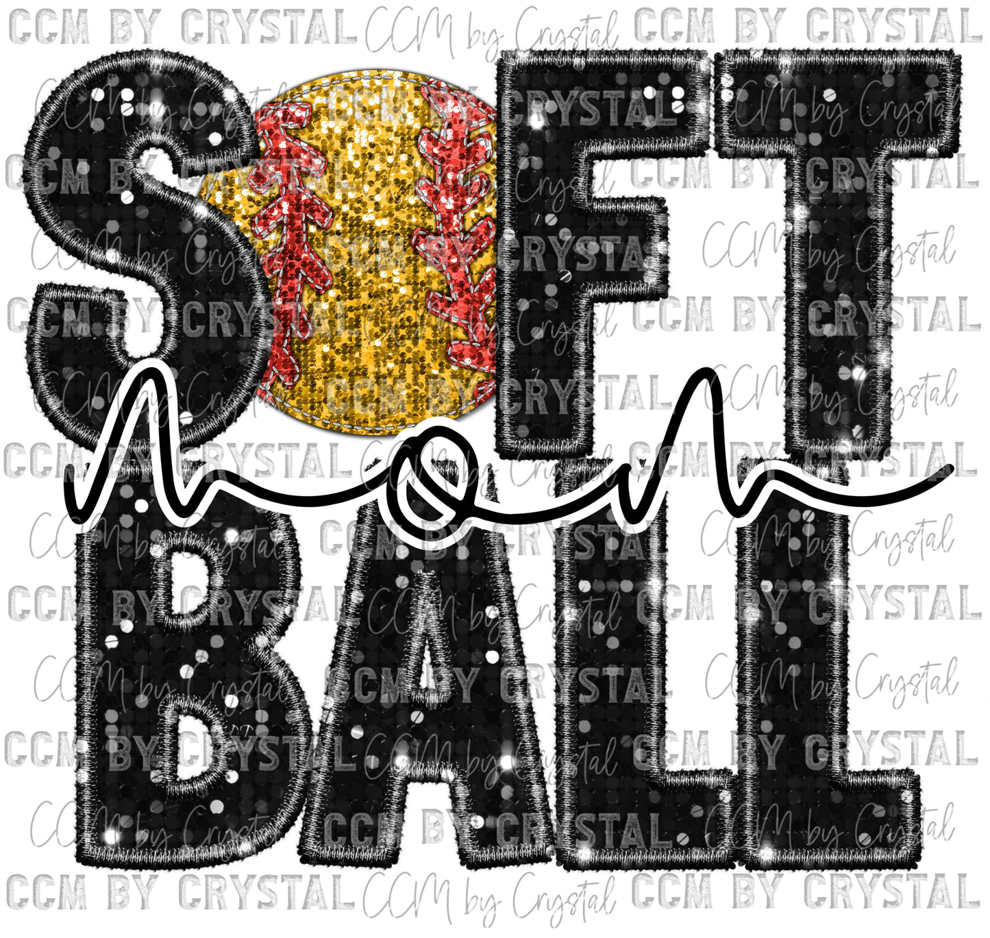 Game Day Softball Mom Faux Sequins Faux Embroidery Ready to Press Transfer