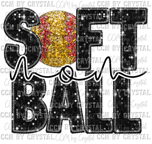 Game Day Softball Mom Faux Sequins Faux Embroidery Ready to Press Transfer