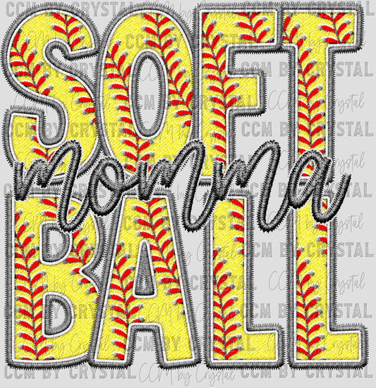 Softball Momma Faux Embroidery Ready to Press Transfer DTF Transfer Sublimation Transfer