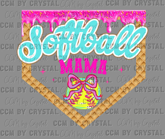 Softball Mama Drip Ice Cream Ready to Press Transfer DTF Transfer Sublimation Transfer