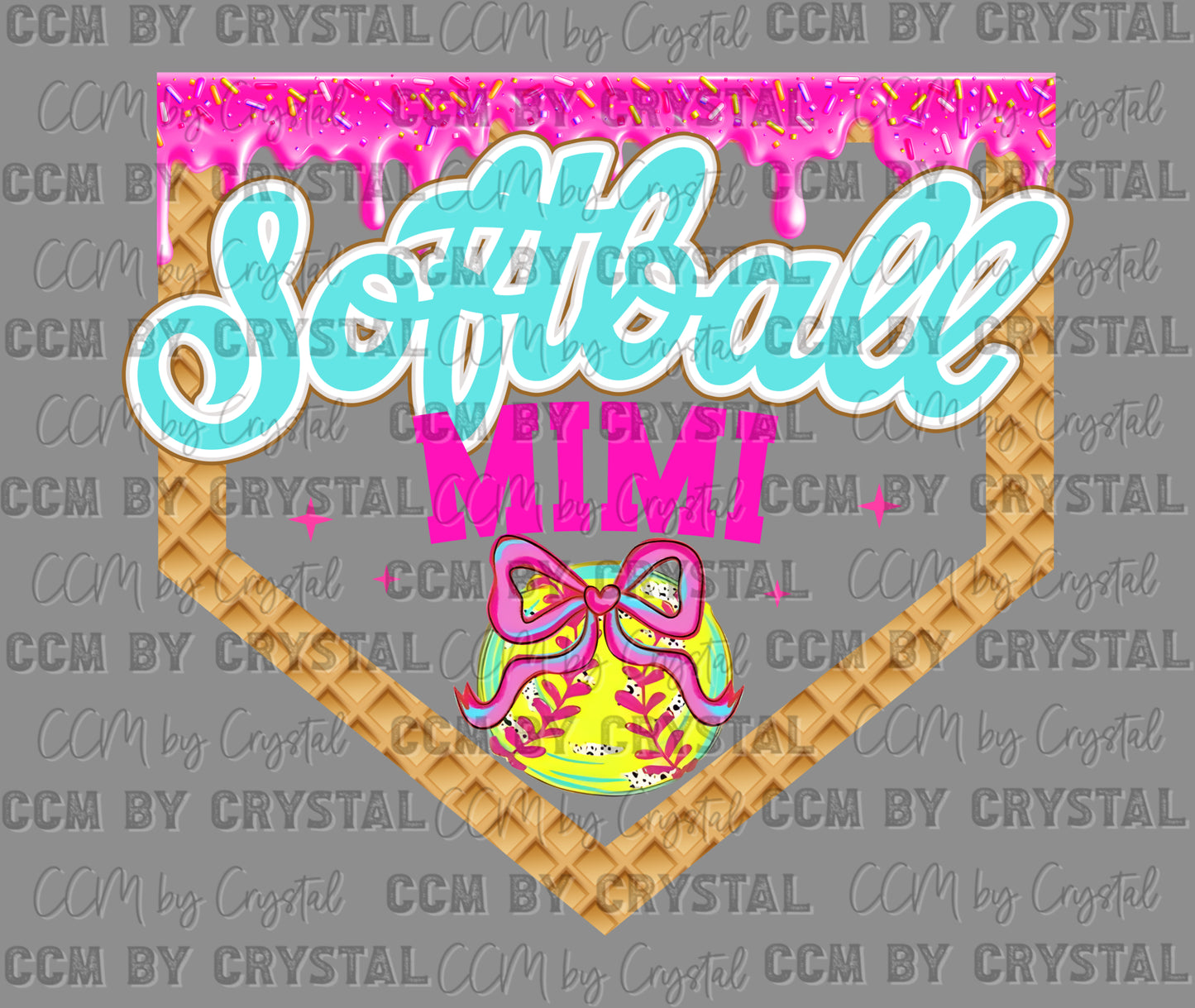 Softball Mimi Drip Ice Cream Ready to Press Transfer DTF Transfer Sublimation Transfer