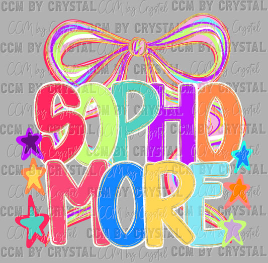 Sophomore Back to School Colorful Ready to Press Transfer DTF Transfer Sublimation Transfer