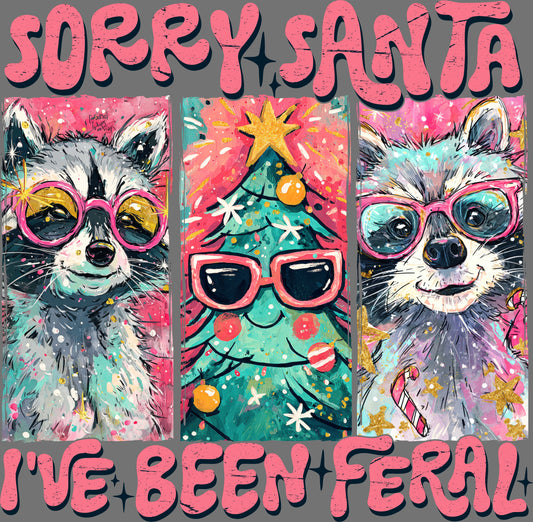 Sorry Santa I've Been feral Raccoon Christmas Ready to Press DTF Transfers Sublimation Transfers