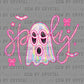 Pink Ghost Spooky Halloween Ready to Press Transfer DTF Transfer Sublimation Transfer