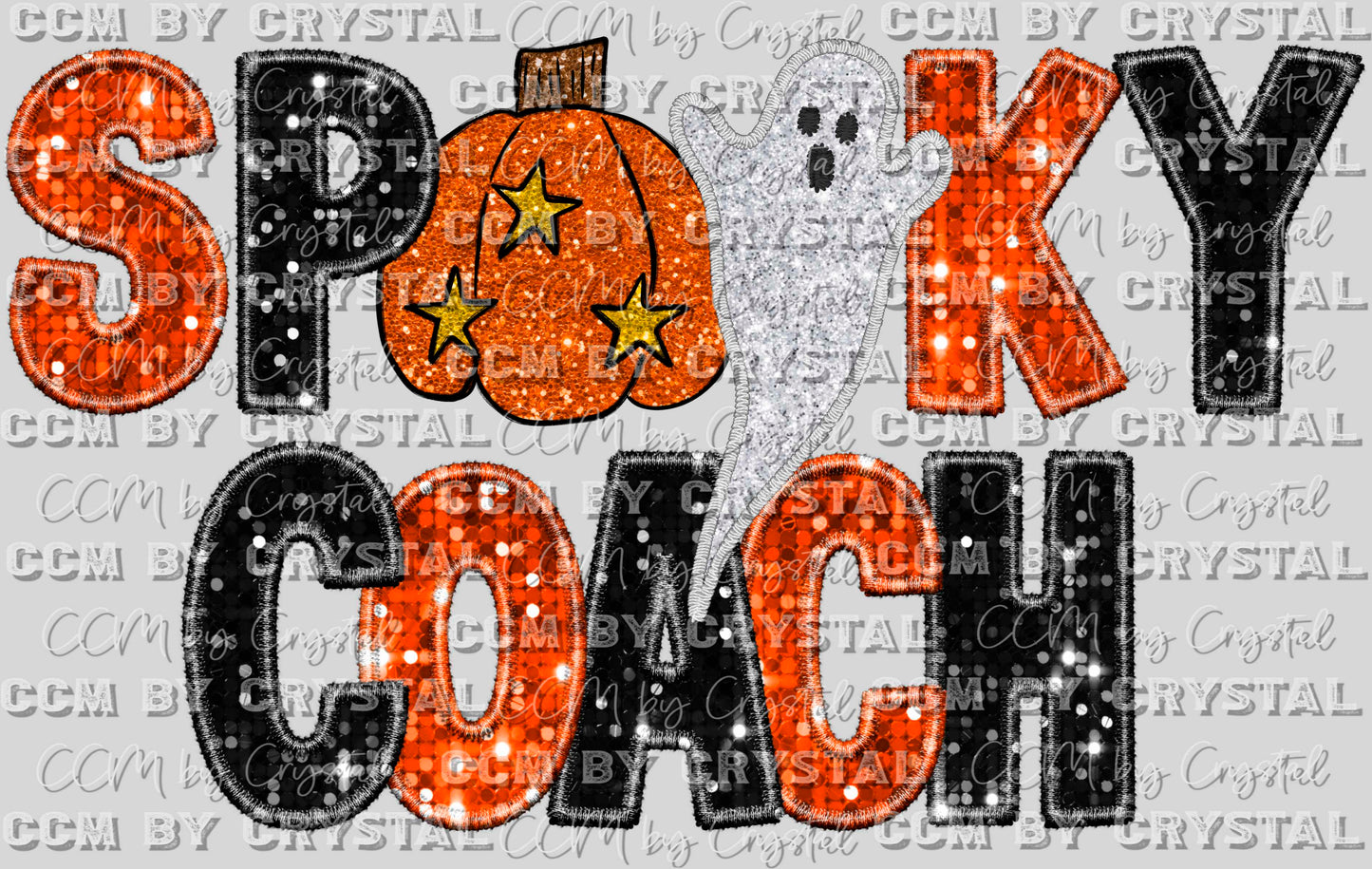 Spooky Coach Faux Embroidery Faux Sequins Halloween Fall Ready to Press Transfer