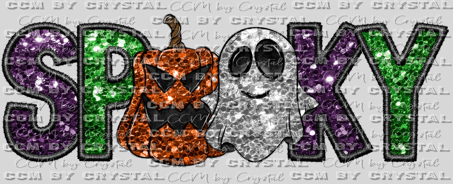 Spooky Faux Embroidery Faux Sequins Glitter Halloween Ready to Press Transfer
