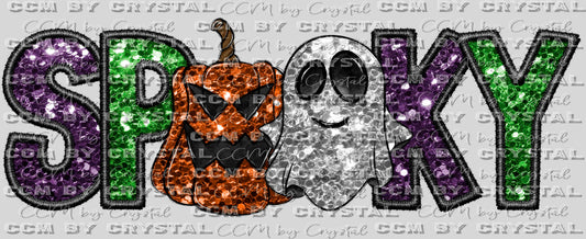 Spooky Faux Embroidery Faux Sequins Glitter Halloween Ready to Press Transfer