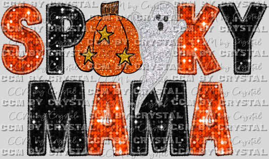 Spooky Mama Faux Embroidery Faux Sequins Halloween Fall Ready to Press Transfer