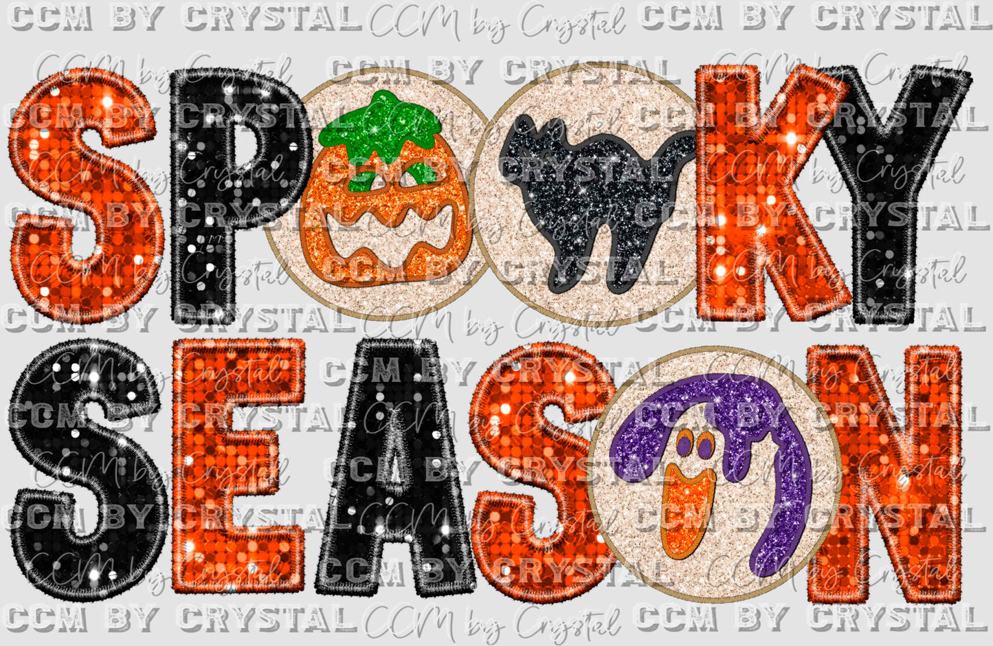 Spooky Season Faux Sequins Faux Embroidery Fall Halloween Ready to Press Transfer
