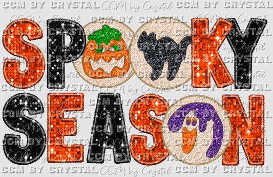 Spooky Season Faux Sequins Faux Embroidery Fall Halloween Ready to Press Transfer