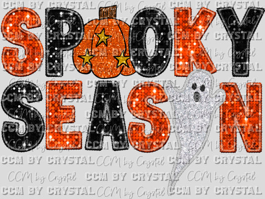 Spooky Season Halloween Faux Sequins Faux Embroidery Ready to Press Transfer