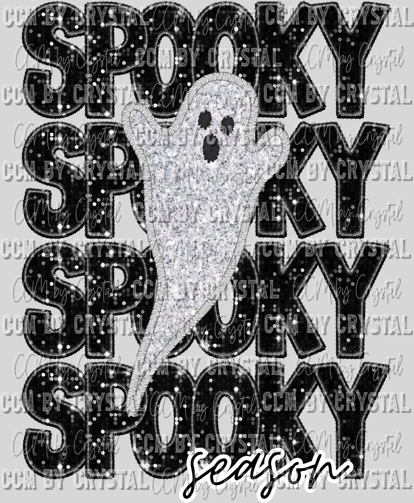 Spooky Season Ghost Faux Embroidery Faux Sequins Halloween Fall Ready to Press Transfer