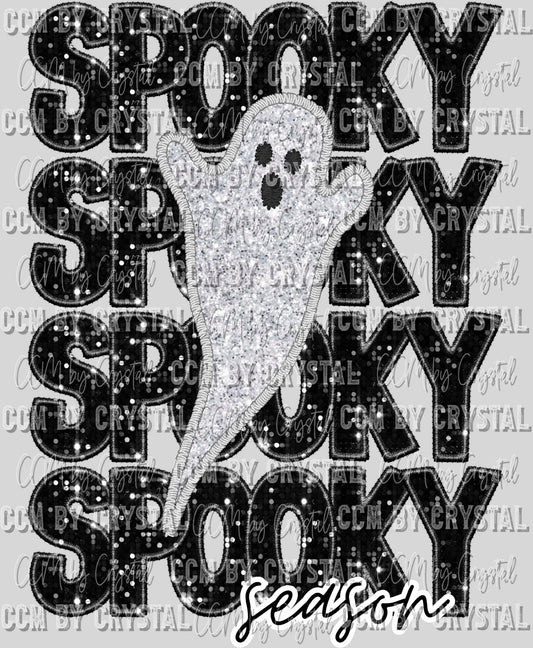 Spooky Season Ghost Faux Embroidery Faux Sequins Halloween Fall Ready to Press Transfer
